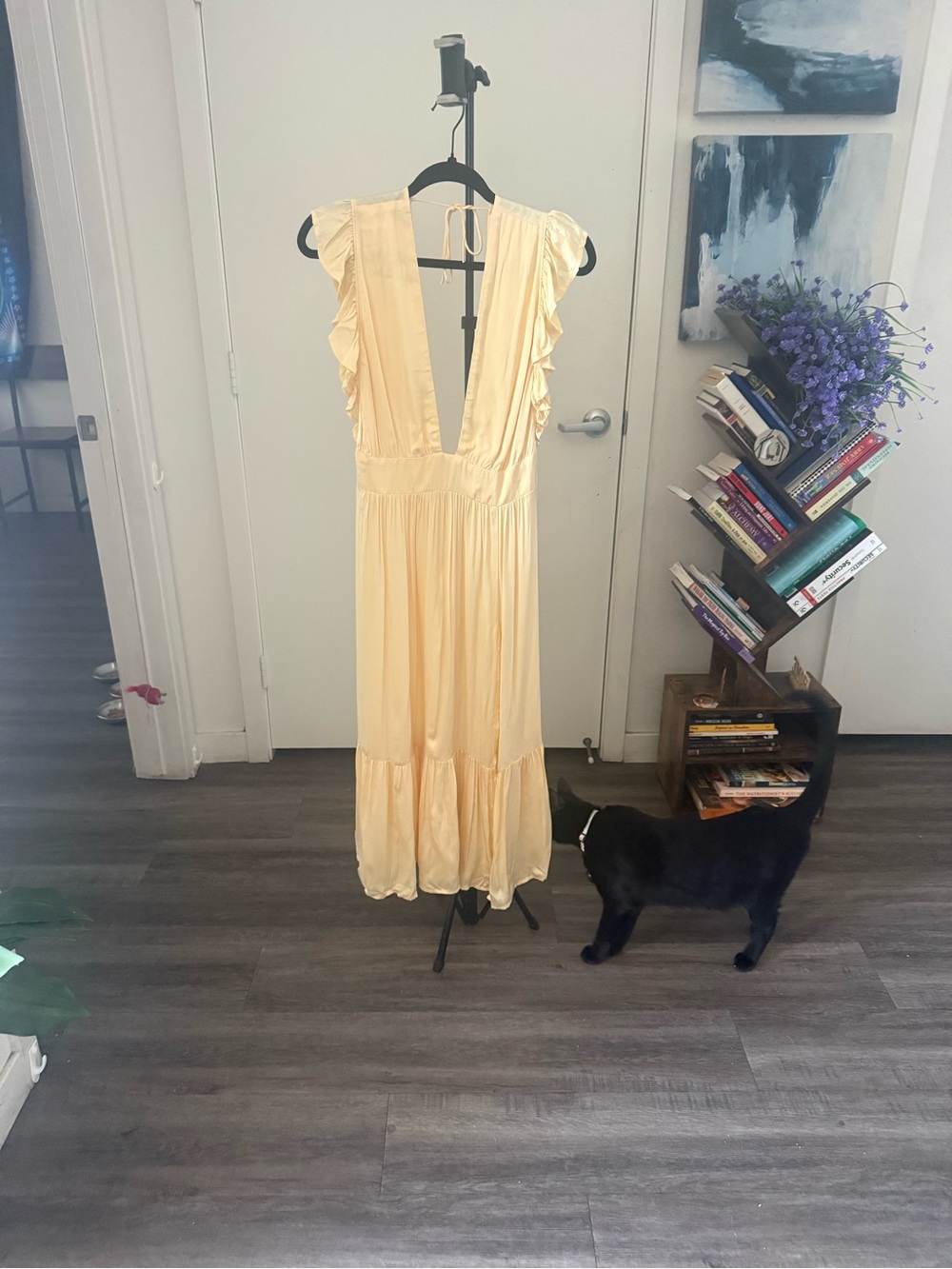 Ruffled Deep-V Maxi Dress in Pale Yellow